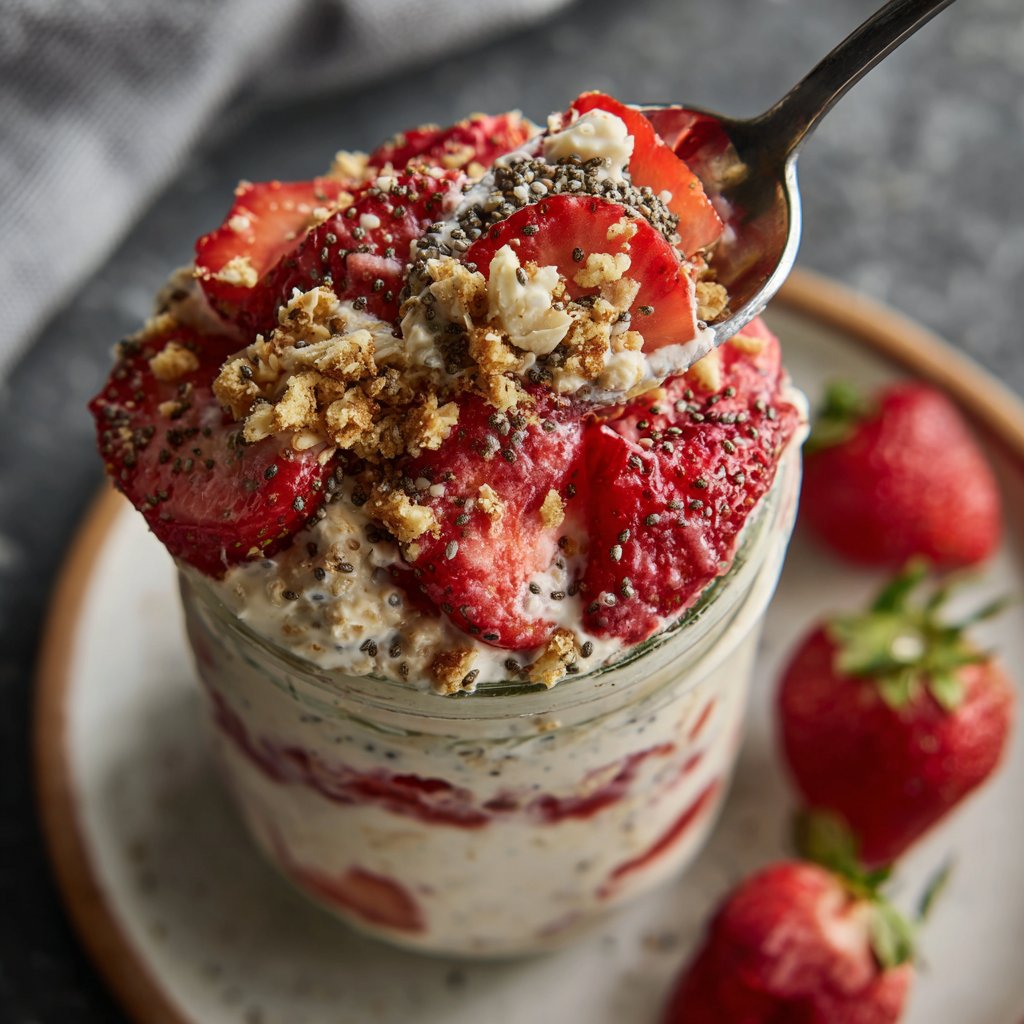 Strawberry Cheesecake Overnight Oats With Chia